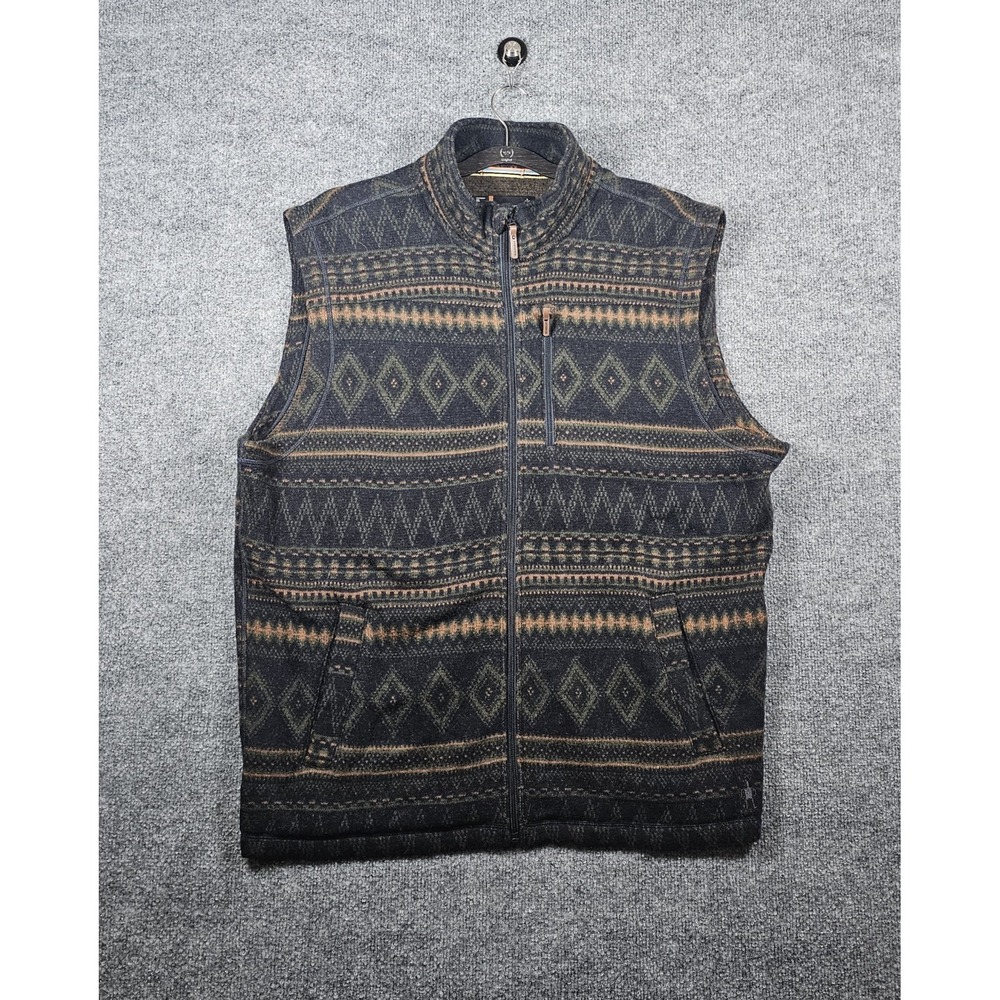 Smartwool Hudson Trail Fleece Vest Mens Size XL Navy Fairisle Full Zip